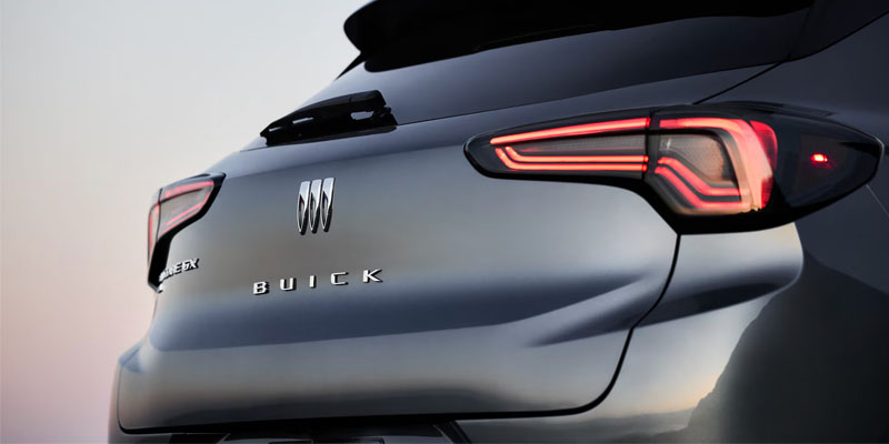 Close-up of the rear of the 2026 Buick Encore GX with its distinctive logo and taillights.