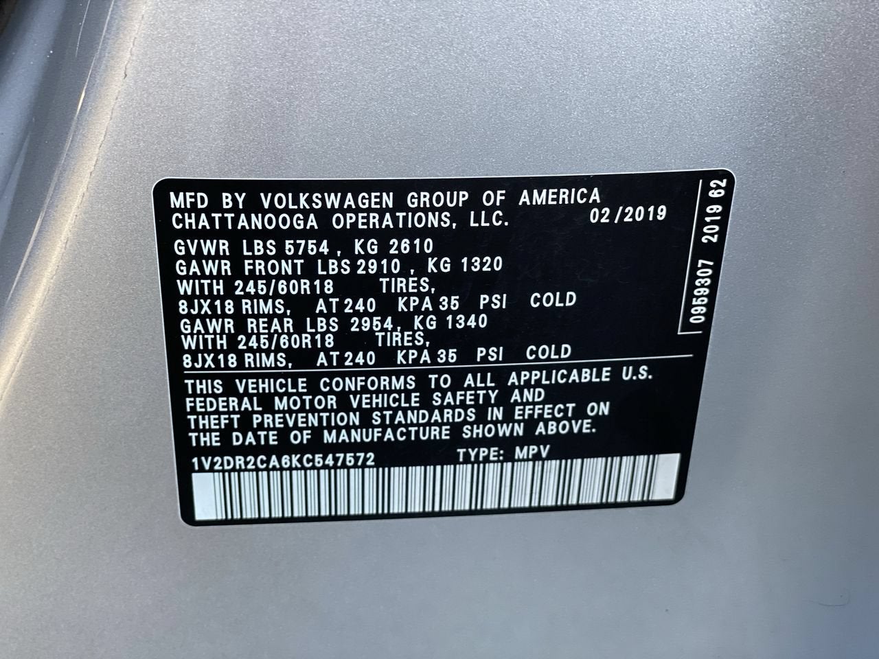 2019 Volkswagen Atlas 3.6L V6 SE