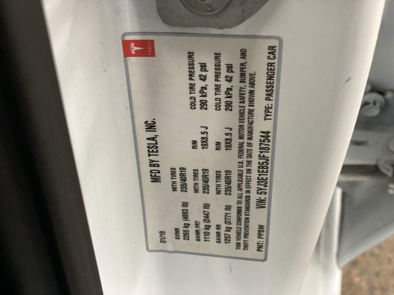 2018 Tesla Model 3 Long Range Battery